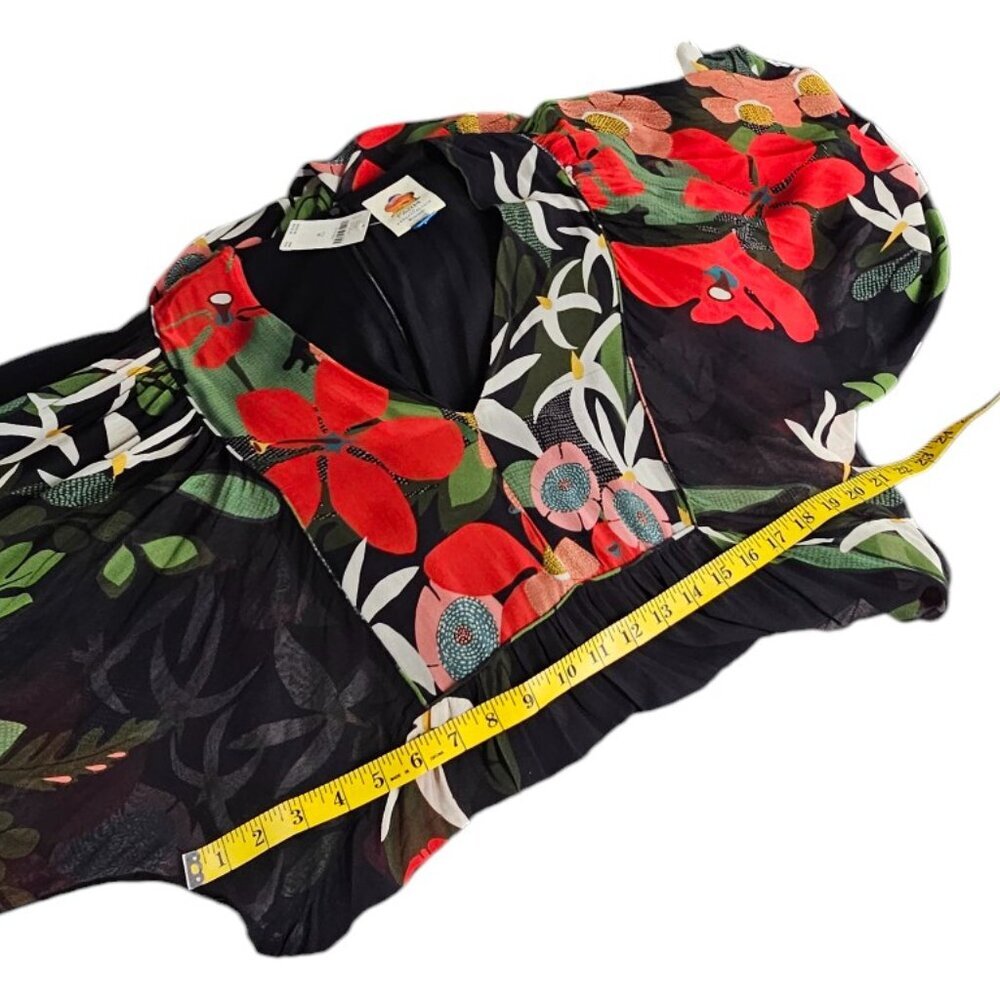 Farm Rio x Anthropologie Long-Sleeve V-Neck Floral Maxi Dress Size Medium, NWT - Picture 4 of 11